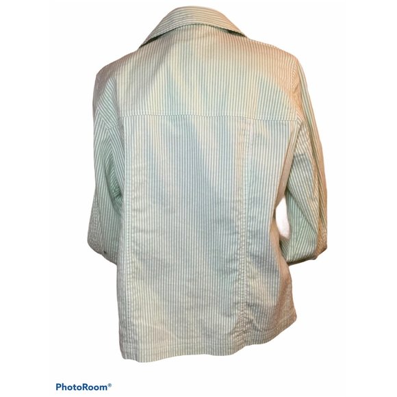 Allison Daley Vintage Spring Jean Jacket Mint Green White Stripes Ladies Size 10 - Picture 3 of 10
